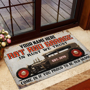 In Rust We Trust - Rat Rod Garage Doormat - Custom Garage's Name - Doormat - GoDuckee