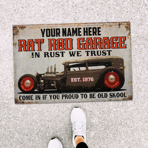 In Rust We Trust - Rat Rod Garage Doormat - Custom Garage's Name - Doormat - GoDuckee