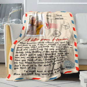 Custom Photo Fleece Blanket - Memories Of Dad/Mom/Wife/Husband in Heaven - A Letter From Heaven - Blanket - GoDuckee