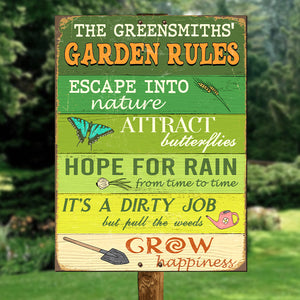 Custom Gardening Rules Metal Sign - Gardening Garden Rules - Metal Wall Art - GoDuckee