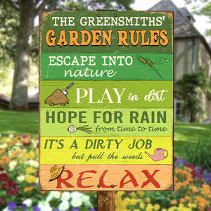 Custom Gardening Rules Metal Sign - Gardening Garden Rules - Metal Wall Art - GoDuckee