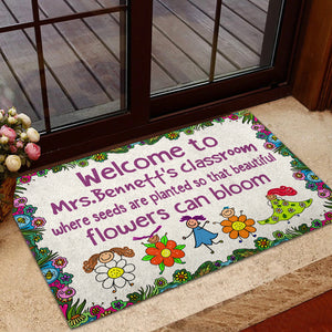 Flower Seeds Classroom Doormat - Where Seeds Are Planted - Custom Teacher's Name - Doormat - GoDuckee