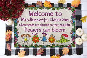 Flower Seeds Classroom Doormat - Where Seeds Are Planted - Custom Teacher's Name - Doormat - GoDuckee