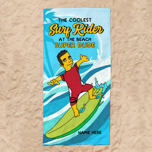 Coolest Surf Rider - Personalized Beach Towel, Cartoon Beach Towel - Vacation Gifts For Surfing Lover - Beach Towel - GoDuckee