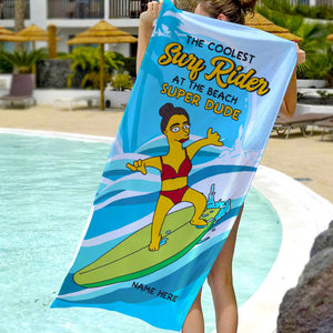 Coolest Surf Rider - Personalized Beach Towel, Cartoon Beach Towel - Vacation Gifts For Surfing Lover - Beach Towel - GoDuckee