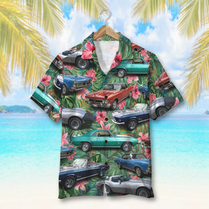 Custom Classic Car Photo Hawaiian Shirt, Floral Pattern, Summer Gift - Hawaiian Shirts - GoDuckee