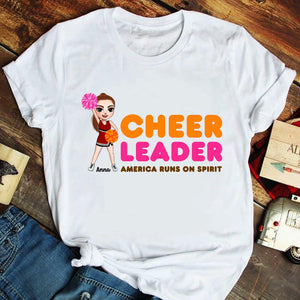 Cheerleader America Runs On Spirit Personalized Shirt Gift For Her - Shirts - GoDuckee