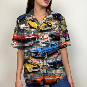 Custom Muscle Car Photo Shirt, Magazine Pattern, Gift For Car Lovers - Hawaiian Shirts - GoDuckee