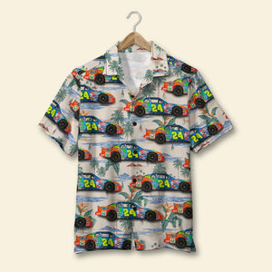 Custom Racing Photo Hawaiian Shirt, Seamless Tree Pattern, Summer Gift 3 - Hawaiian Shirts - GoDuckee
