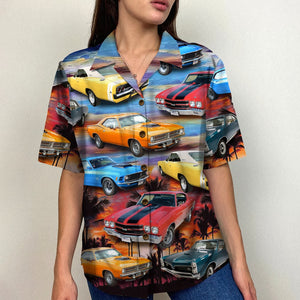 Custom Muscle Car Hawaiian Shirt, Beach Sunset Pattern - Hawaiian Shirts - GoDuckee