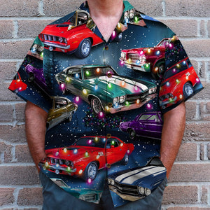 Custom Christmas Muscle Car Hawaiian Shirt, Gift For Car Lovers - Hawaiian Shirts - GoDuckee