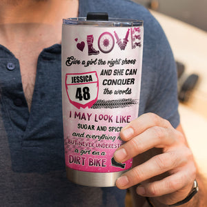 Personalized Motocross Girl Tumbler - Move Over Boys Let This Girl Show You How To Dirt Bike - V Sign - Tumbler Cup - GoDuckee