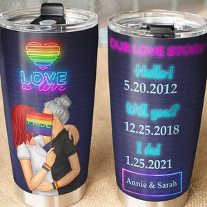 Personalized LGBT Couple Tumbler - Our Love Story, Hello Will You? I Do - Tumbler Cup - GoDuckee