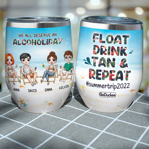 Friends Beach Party - Personalized Wine Tumbler - Alcoholiday, Float Drink Tan & Repeat - Tropical Pattern - Wine Tumbler - GoDuckee