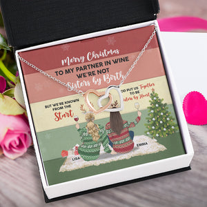 Besties To My Partner In Wine - Personalized Interlocking Hearts Necklace - Jewelry - GoDuckee