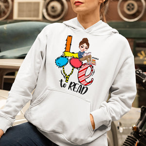 Love To Read - Personalized Shirts - Gift For Teacher - Girl Sitting Reading Book - Shirts - GoDuckee