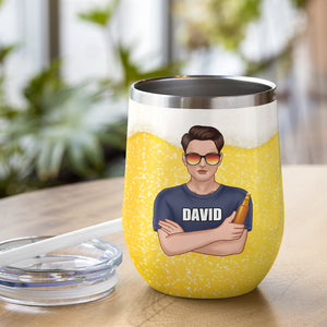 Father's Day - Personalized Wine Tumbler - Drinking Man - DAD Definition - Beer Bubbles Theme - Wine Tumbler - GoDuckee