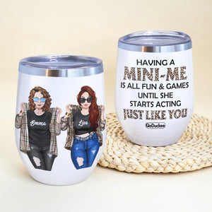 Personalized Badass Mother & Daughter Wine Tumbler - Having A Mini-Me Is All Fun & Games - Leopard Pattern - Wine Tumbler - GoDuckee