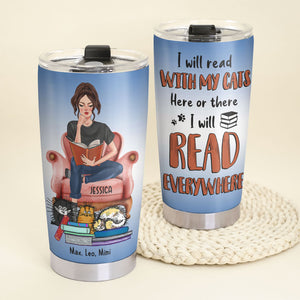 Personalized Cat Lover Tumbler Cup - Reading Across I Will Read With My Cats - - Tumbler Cup - GoDuckee