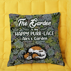 Personalized Gifts For Cat Lover, The garden is my happy purr place Custom Pillow - Pillow - GoDuckee
