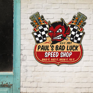 Lucky Devil Metal Sign - Drag Racing Speed Shop - Custom Speed Shop's Name Fol6-Vd2 - Metal Wall Art - GoDuckee