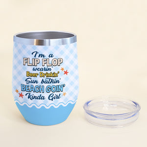 Personalized Bikini Girl Wine Tumbler - Flip Flops Make Wine Taste Even Better - Wine Tumbler - GoDuckee