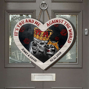 It's You And Me Against The World, Personalized Wood Sign, Gift For Couples - Wood Sign - GoDuckee