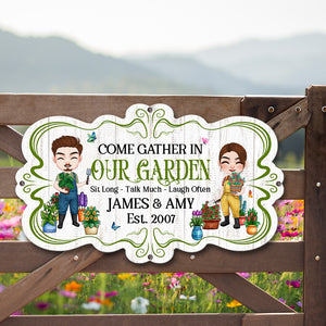 Come Gather In Our Garden, Personalized Metal Sign, Gift For Gardening Couple - Metal Wall Art - GoDuckee