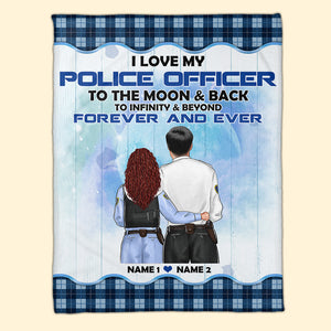 Personalized Police Couple Blanket - I Love My Police Officer To The Moon And Back - Blanket - GoDuckee