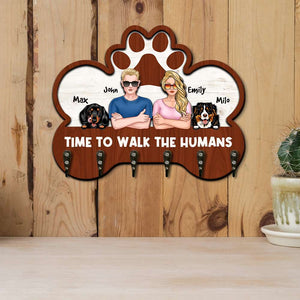Dogs Time To Walk The Humans - Personalized 2 Layers Wood Key Hanger - Wood Sign - GoDuckee