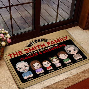 This House Runs On Giggles & Grandkids, Personalized Door Mat, Grandparent and Kids Welcome Door Mat, Gift For Grandparents - Doormat - GoDuckee
