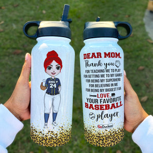 Personalized Female Baseball Player Water Bottle - Dear Mom, Thank You - Water Bottles - GoDuckee