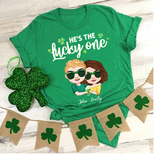 He's The Lucky One She's Even Luckier Personalized Patrick's Day Couple Shirt, Gift For Couple - Shirts - GoDuckee