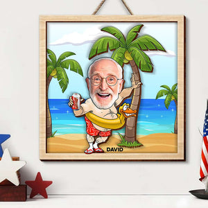 Funny Old Man On The Beach Wood Sign, Personalized 2 Layers Wood Sign, Gift For Grandpa, Father, Father's Day, Birthday Gift - Wood Sign - GoDuckee