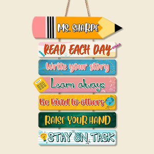 Personalized Teacher Quote Wood Sign, Read Each Day - Write Your Story, Classroom Decor - Wood Sign - GoDuckee