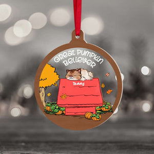 Sleeping Dog & Cat, Great Pumpkin Believer, 2 Layered Mix Ornament, Christmas Gift - Ornament - GoDuckee