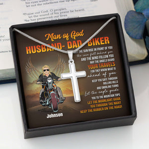 Biker Man Of God - Personalized Stainless Cross Necklace - Jewelry - GoDuckee