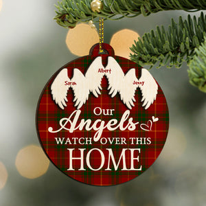 Our Angels Watch Over This Home, Personalized Heaven Wood Ornament, Christmas Gift - Ornament - GoDuckee