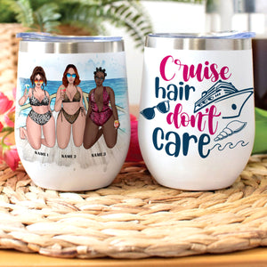 Personalized Bikini Girls Trip Wine Tumbler - Cruise Hair Don't Care - Leopard Pattern - Wine Tumbler - GoDuckee