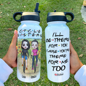 Personalized Cycling Besties Water Bottle - Cycle Sisters, I'll Be There For You - Sunflower Theme - Water Bottles - GoDuckee