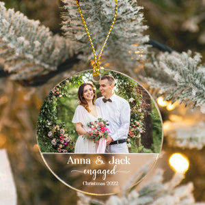 Personalized Couple Engagement Acrylic Custom Shape Ornament, Christmas Gift For Couples - Ornament - GoDuckee