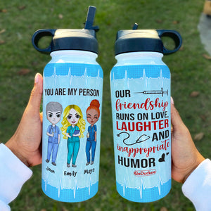 Personalized Nurse Bestie Water Bottle - You Are My Person - Chibi Nurse Front View - Water Bottles - GoDuckee