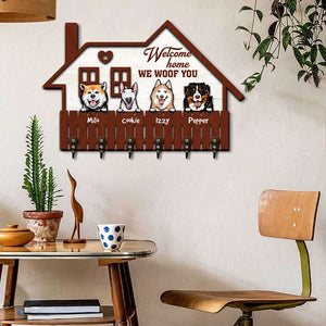 Dogs Welcome Home We Woof You - Personalized Layers Wood Key Hanger - Wood Sign - GoDuckee