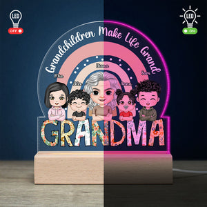 Grandchildren Make Life Grand- Gift For Grandma- Personalized Led Light- Grandma Kids Led Light - Led Night Light - GoDuckee