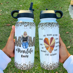 Momlife - Personalized Leopard Woman Water Bottle - Cool & Badass Woman - Water Bottles - GoDuckee