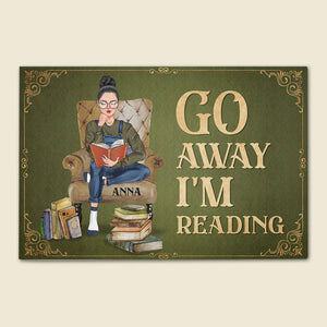 Personalized Reading Girl Doormat - Go Away I Am Reading - Vintage Antique Theme - Doormat - GoDuckee