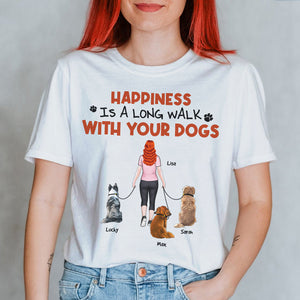 Happiness Is A Long Walk, Personalized Shirt, Gift For Dog Lover - Shirts - GoDuckee
