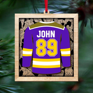 Hockey Player Jersey, Personalized Wood Ornament - Ornament - GoDuckee