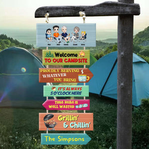 Welcome To Our Campsite, Personalized Wood Sign, Gift For Camping Lovers - Wood Sign - GoDuckee