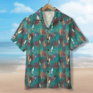 Surfing Hawaiian Shirt - Custom Palm Trees Background - Hawaiian Shirts - GoDuckee